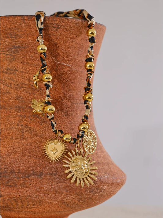 Leopard sunflower heart insect pendant necklace - product image