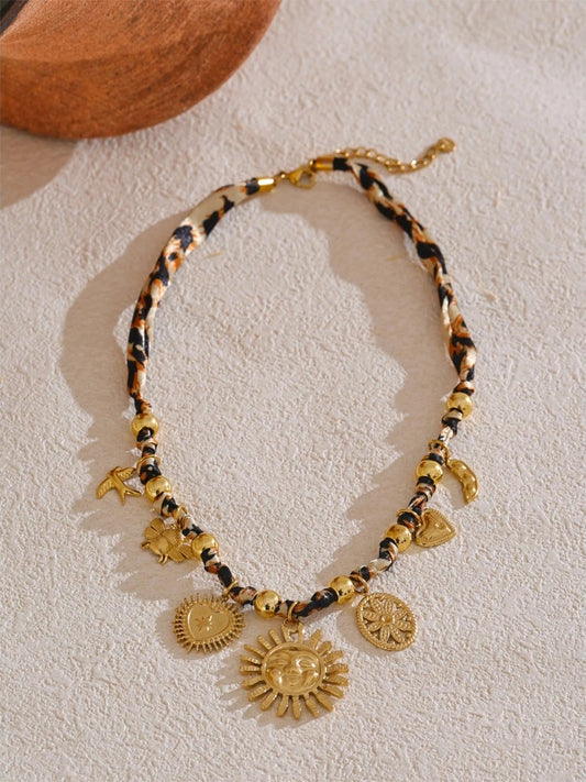 Leopard sunflower heart insect pendant necklace - product image