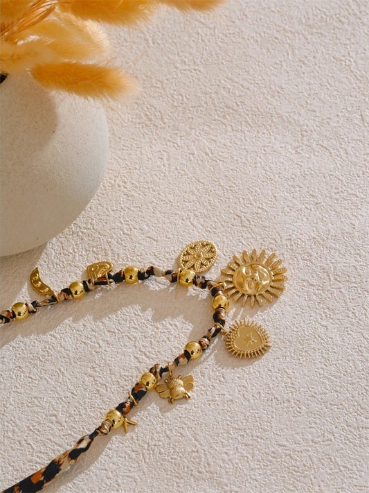 Leopard sunflower heart insect pendant necklace - product image
