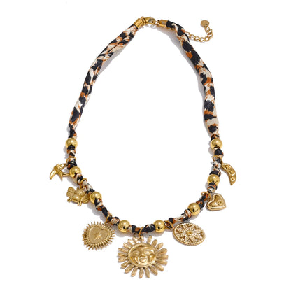 Leopard sunflower heart insect pendant necklace - product image
