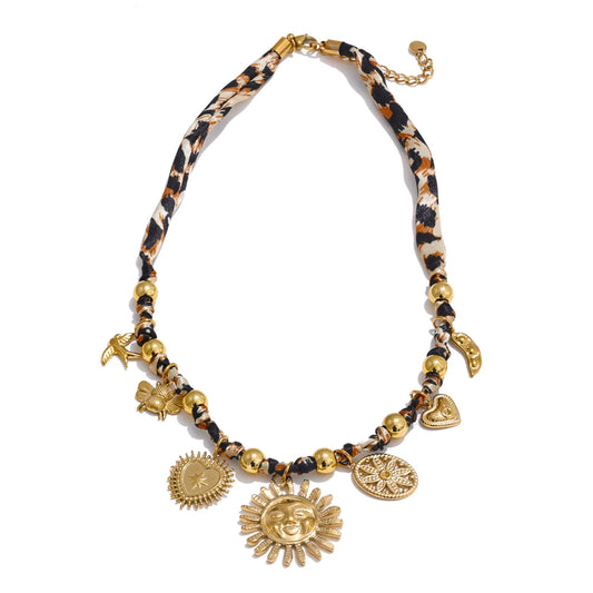 Leopard sunflower heart insect pendant necklace - product image