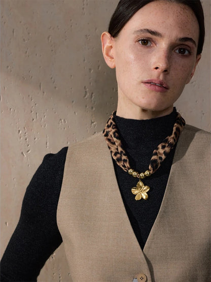 Leopard sunflower pendant necklace women fashion - product image