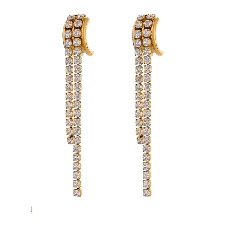 Long abstract cubic zirconia dangle earrings - product image