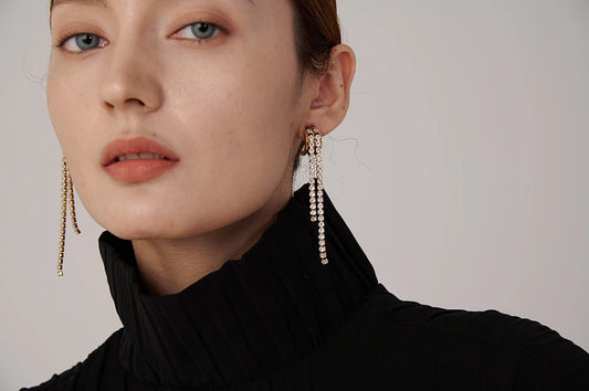 Long abstract cubic zirconia dangle earrings - product image