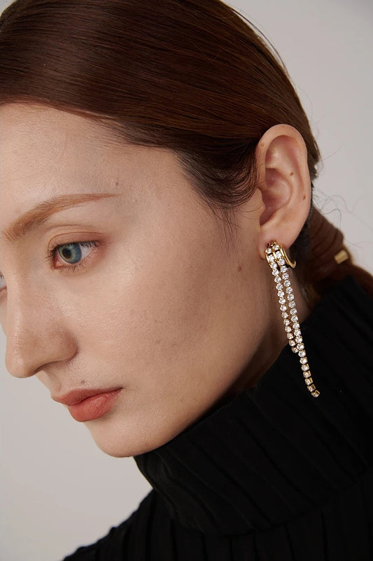 Long abstract cubic zirconia dangle earrings - product image