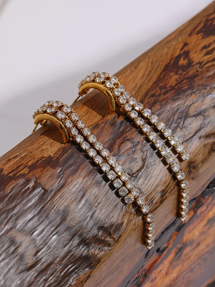 Long abstract cubic zirconia dangle earrings - product image