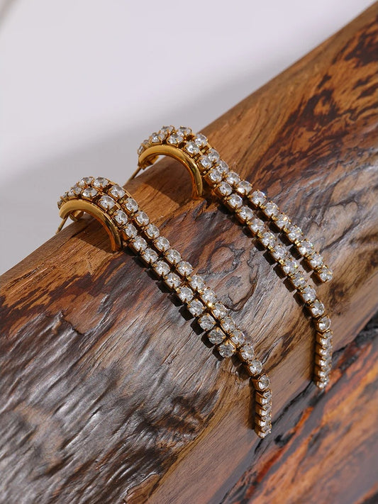 Long abstract cubic zirconia dangle earrings - product image