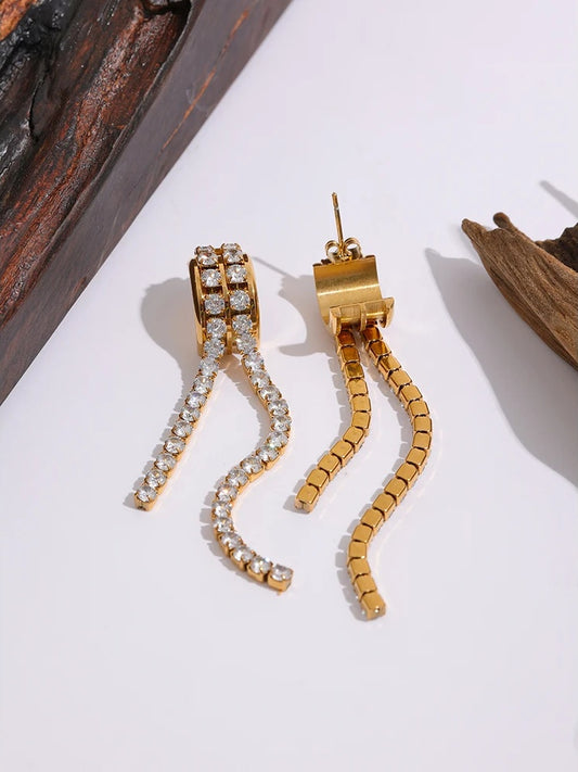 Long abstract cubic zirconia dangle earrings - product image