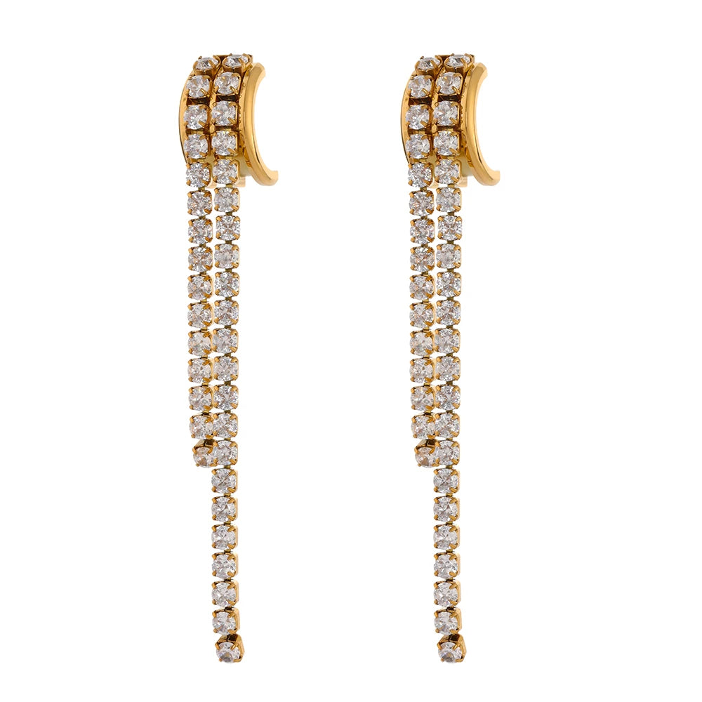 Long abstract cubic zirconia dangle earrings - product image