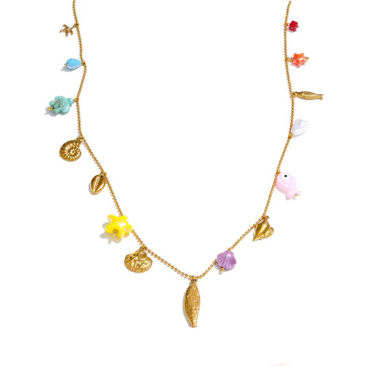 Long ceramic starfish shell pendant necklace - product image