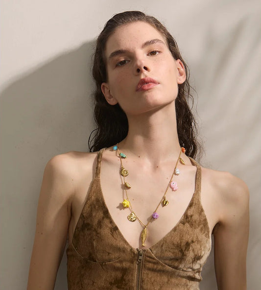 Long ceramic starfish shell pendant necklace - product image