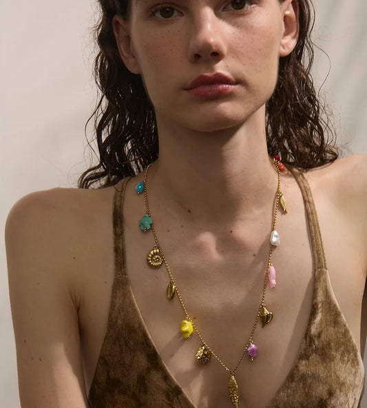 Long ceramic starfish shell pendant necklace - product image