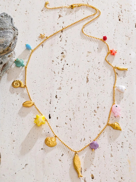 Long ceramic starfish shell pendant necklace - product image