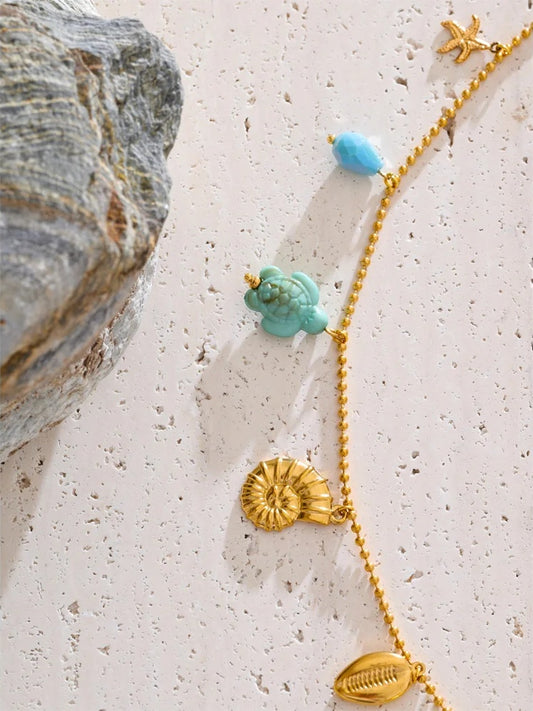 Long ceramic starfish shell pendant necklace - product image