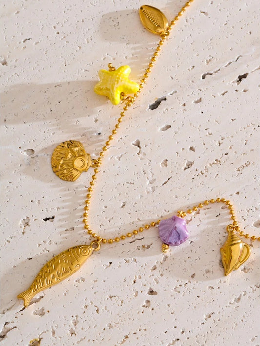 Long ceramic starfish shell pendant necklace - product image
