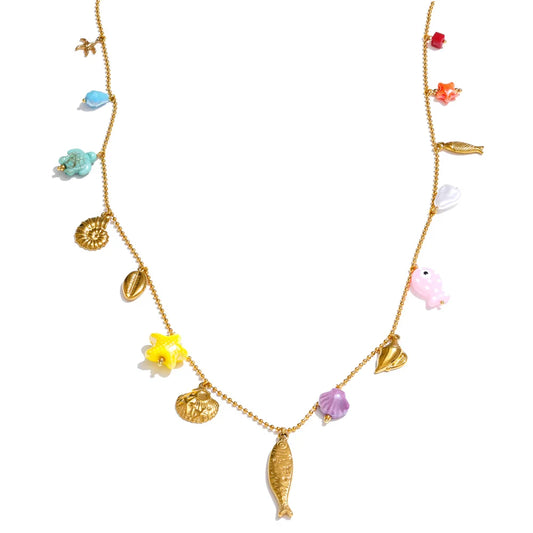 Long ceramic starfish shell pendant necklace - product image