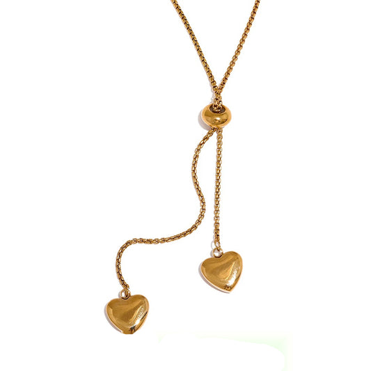 Long heart pendant gold color pull-out necklace - product image