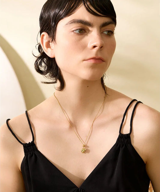 Long heart pendant gold color pull-out necklace - product image