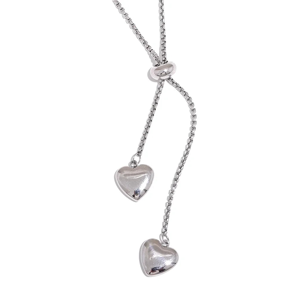 Long heart pendant gold color pull-out necklace - product image