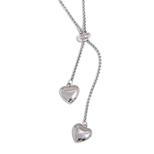 Long heart pendant gold color pull-out necklace - product image