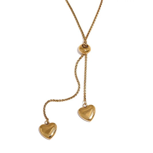 Long heart pendant gold color pull-out necklace - product image