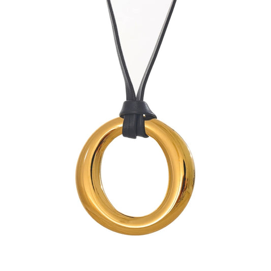 Long pu leather round pendant bib necklace - product image