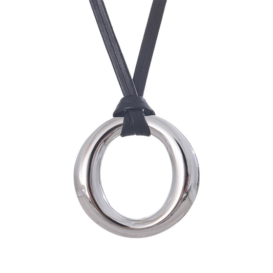 Long pu leather round pendant bib necklace - product image