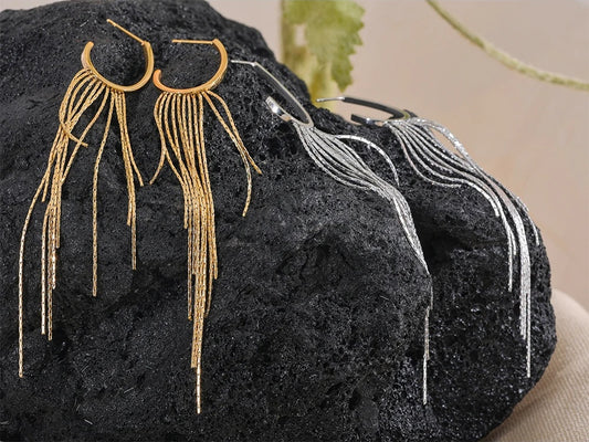 Long tassel abstract drop dangle earrings - product image