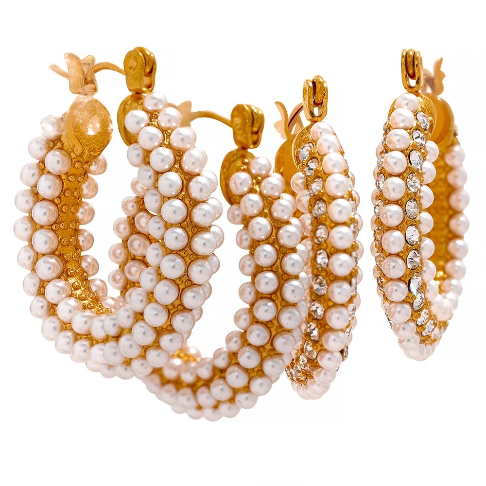 Luxury imitation pearls hoop huggie earrings - product image