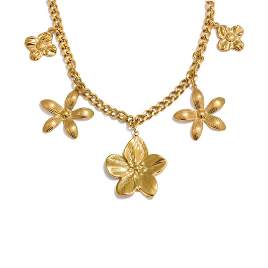 Metal 18k golden flower drop charms necklace - product image