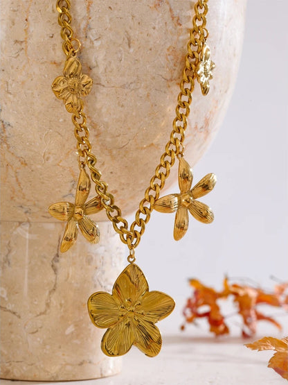 Metal 18k golden flower drop charms necklace - product image