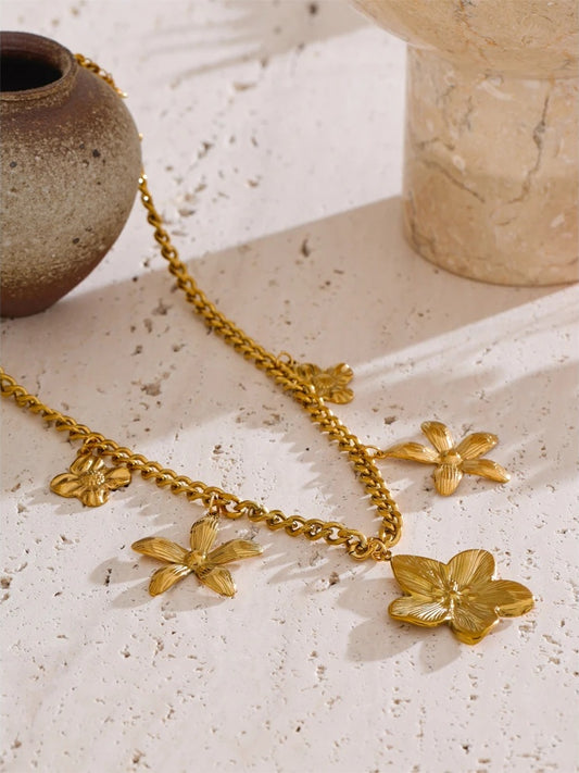 Metal 18k golden flower drop charms necklace - product image