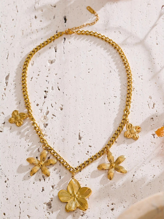 Metal 18k golden flower drop charms necklace - product image