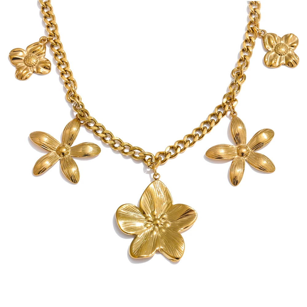 Metal 18k golden flower drop charms necklace - product image