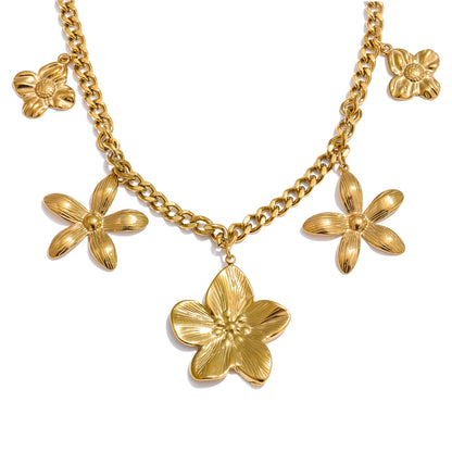 Metal 18k golden flower drop charms necklace - product image