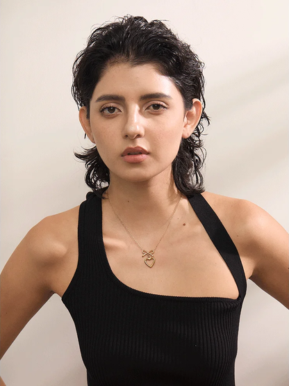 Metal bow knot heart lover necklace earrings set - product image