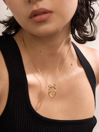 Metal bow knot heart lover necklace earrings set - product image