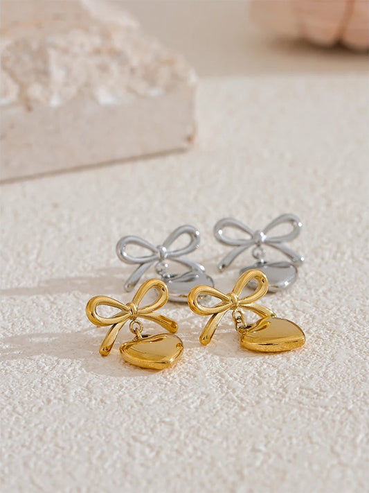 Metal bow knot heart lover necklace earrings set - product image