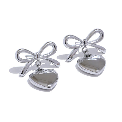 Metal bow knot heart lover necklace earrings set - product image