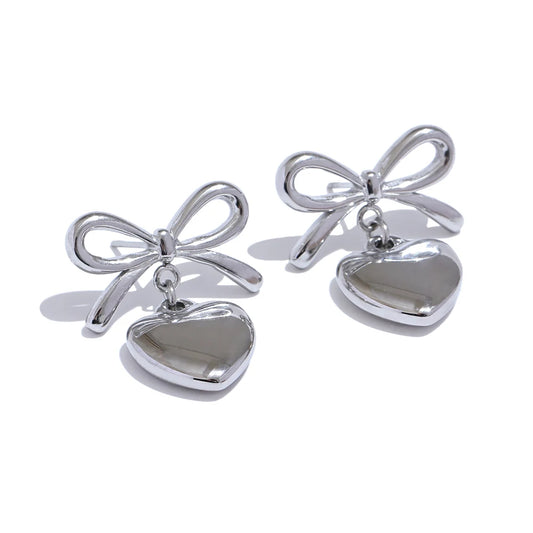 Metal bow knot heart lover necklace earrings set - product image