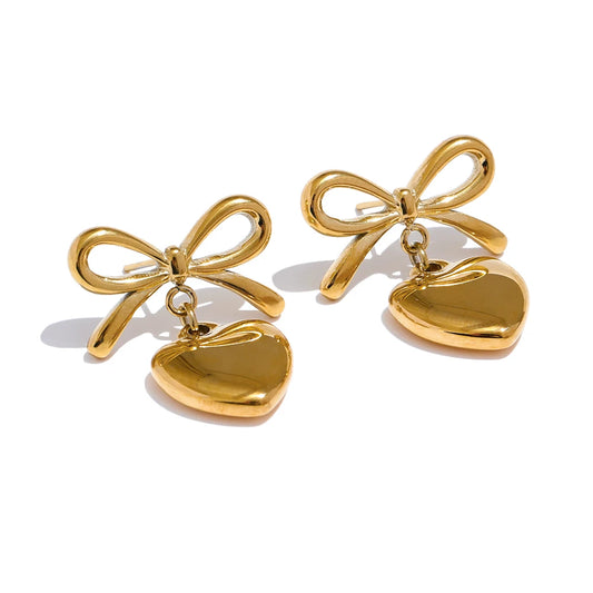 Metal bow knot heart lover necklace earrings set - product image
