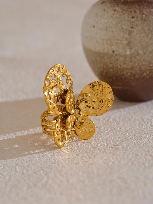Metal butterfly hollow earrings open ring set - product image