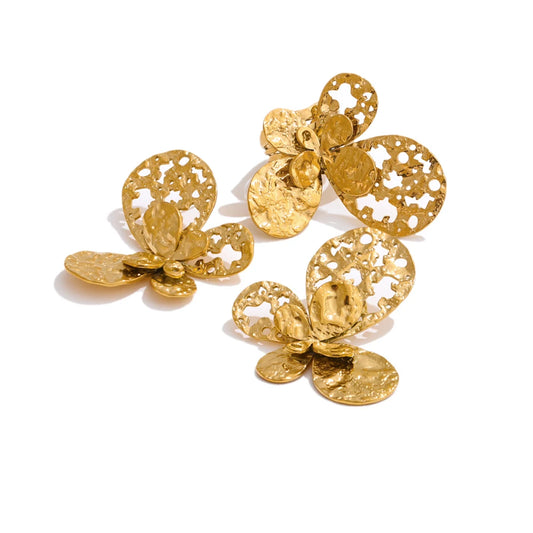 Metal butterfly hollow earrings open ring set - product image