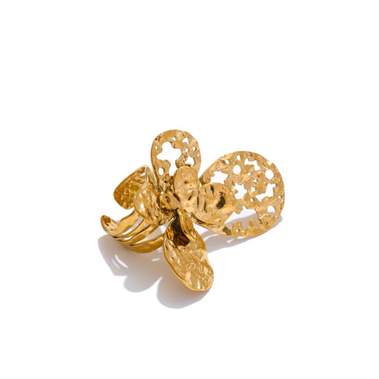 Metal butterfly hollow earrings open ring set - product image