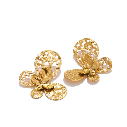 Metal butterfly hollow earrings open ring set - product image