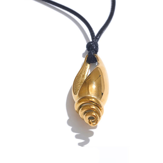 Metal conch shell leather charm pendant necklace - product image