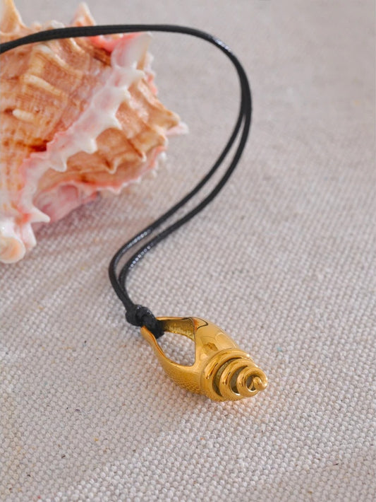 Metal conch shell leather charm pendant necklace - product image