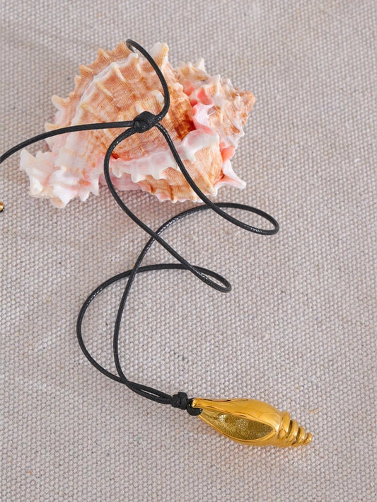 Metal conch shell leather charm pendant necklace - product image