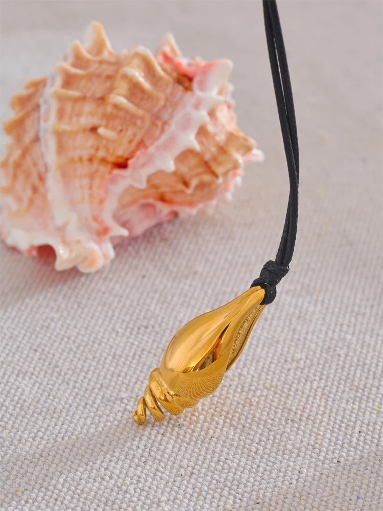 Metal conch shell leather charm pendant necklace - product image
