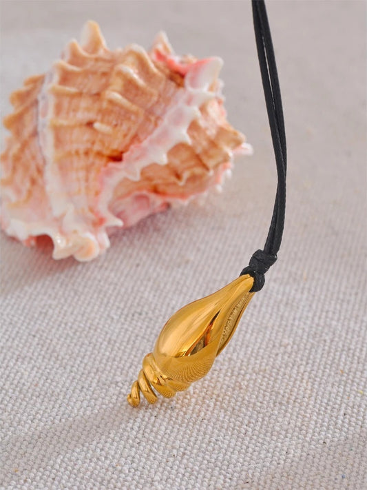 Metal conch shell leather charm pendant necklace - product image
